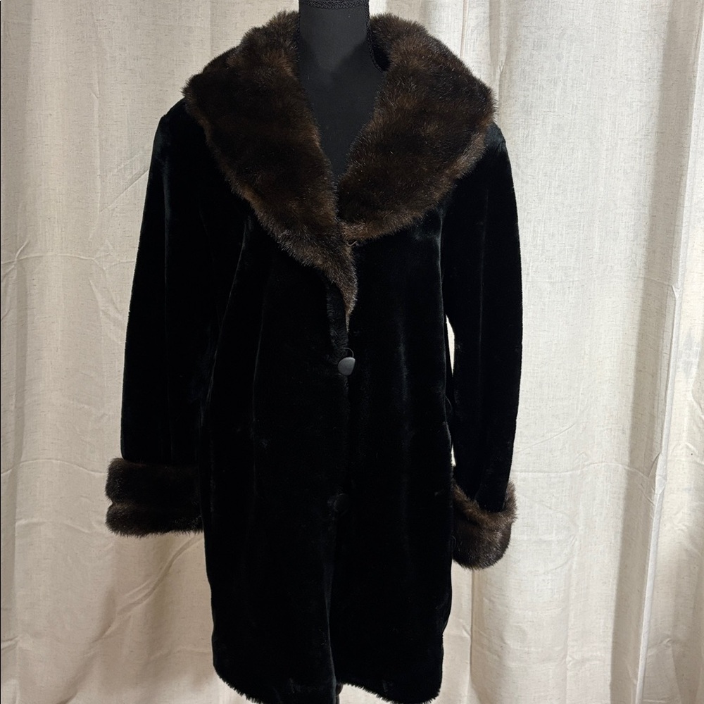 Fabulous Furs Faux Fur Women’s Black and Brown Mid-length Coat